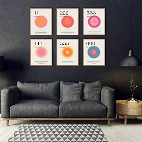 Aura Angel Numbers Poster Sets of 6 for Room Aesthetic Minimalist Inspirational Quotes Canvas Wall Art Bedroom Aesthetic Decor 11x14 Inch Unframed