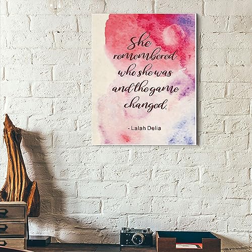 She Remembered Who She Was Inspirational Quote Canvas Wall Art Print Painting, Motivational Saying Positive Encouraging Poster for Girls Room Women Office,Makeup Vanity Set, 12”X15 (Framed)