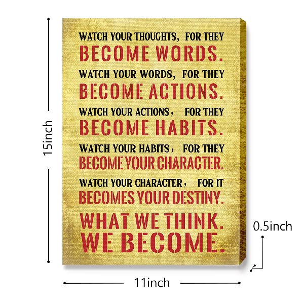 Watch Your Thoughts For They Become Words Motivational Canvas Wall Art, Modern Office Inspirational Canvas Print Ready To Hang For Home Classroom Office Living Room Bedroom Wall Decor 12" X 15"