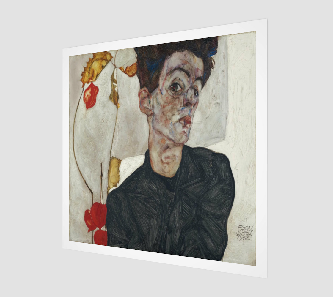 Self-Portrait with Chinese Lantern Plant by Egon Schiele