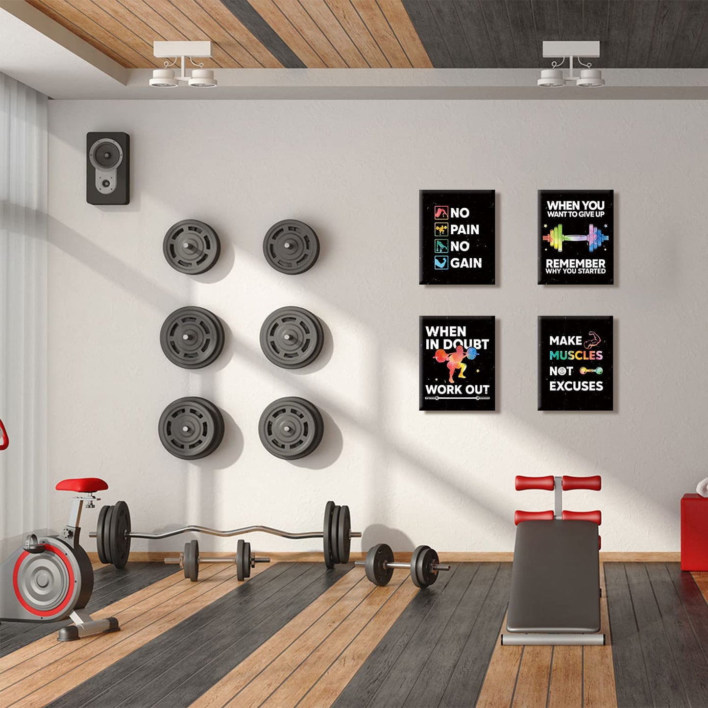HLNIUC Motivational Gym Wall Art,Inspirational Workout Room Wall Decor, Motivational Words Home Gym Decor Set Of 6(12’’X16’’,framed),Positive Canvas Art Print For Gym,Exercise Classroom Decor