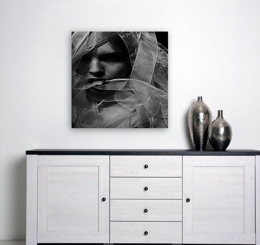 Woman With The White Scarf Black And White Photography Print For Sale