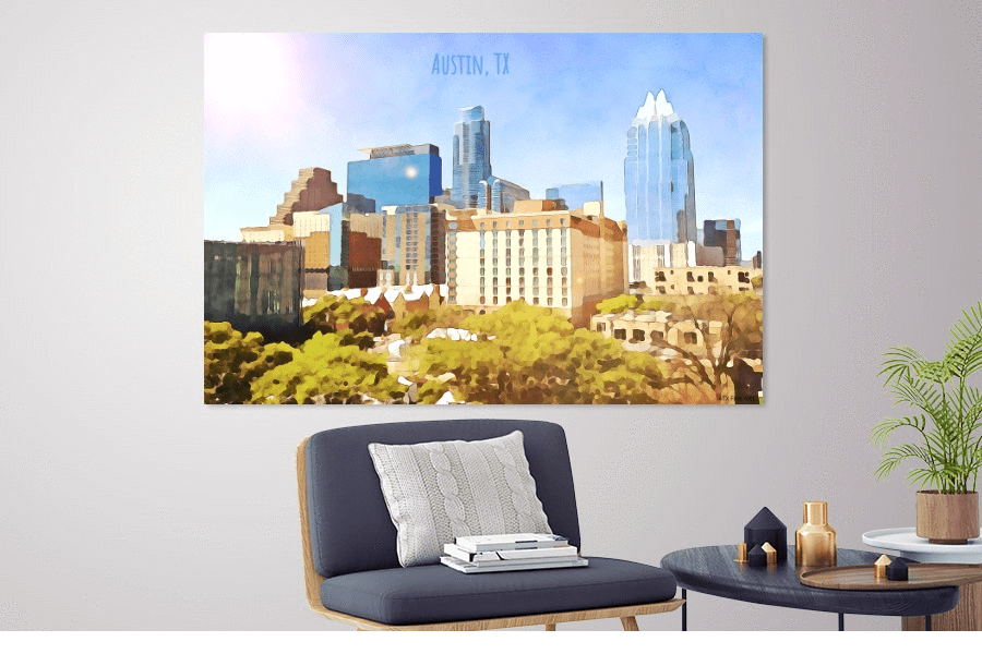 Austin Skyline Print - Downtown Skyline View Of Austin Texas [Museum Quality Fine Art Prints] - Fine Art