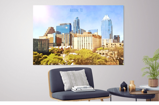 Austin Skyline Print - Downtown Skyline View Of Austin Texas [Museum Quality Fine Art Prints] - Fine Art